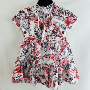 NWOT! Janie and Jack Pleated and Bow Detail Paisley Print Embroidered Trim Dress